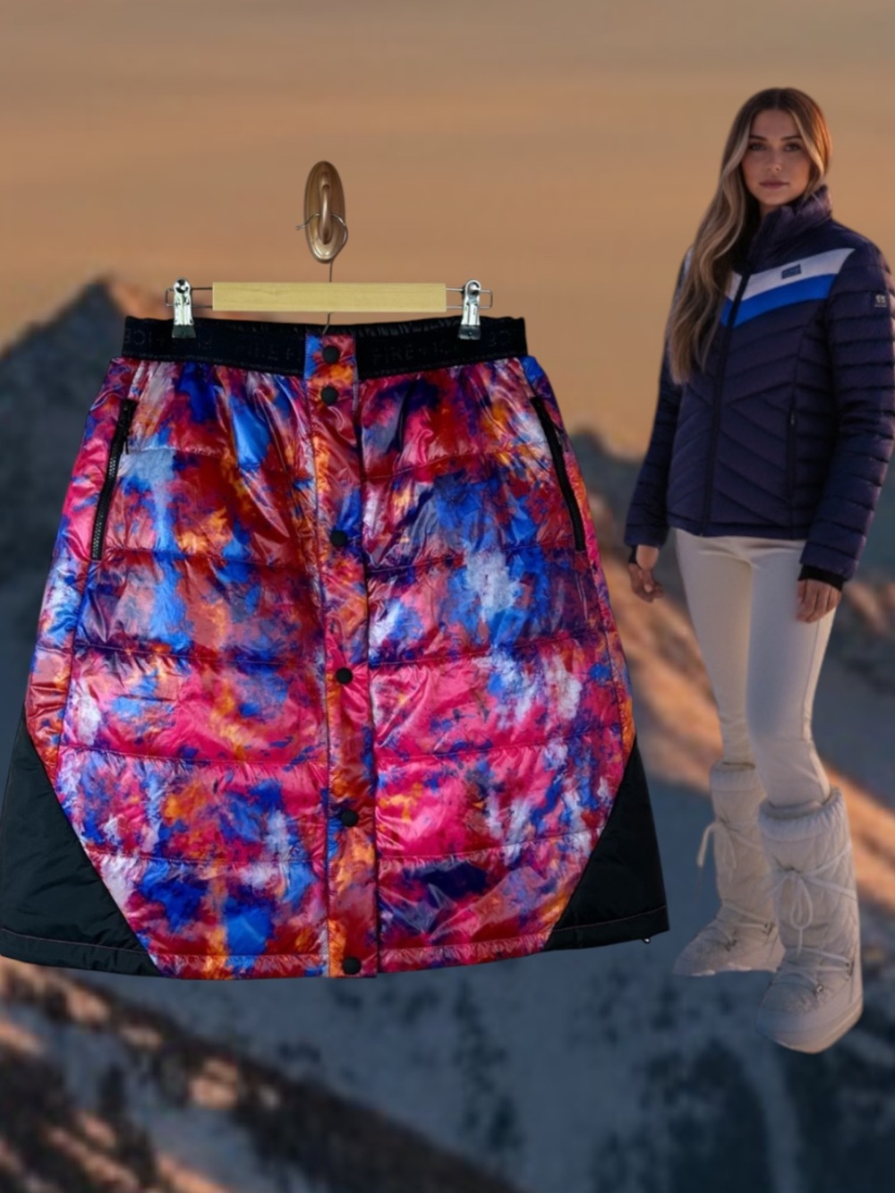 Bogner Multicolor Pink Blue Orange Down Quilted A-Line Skirt